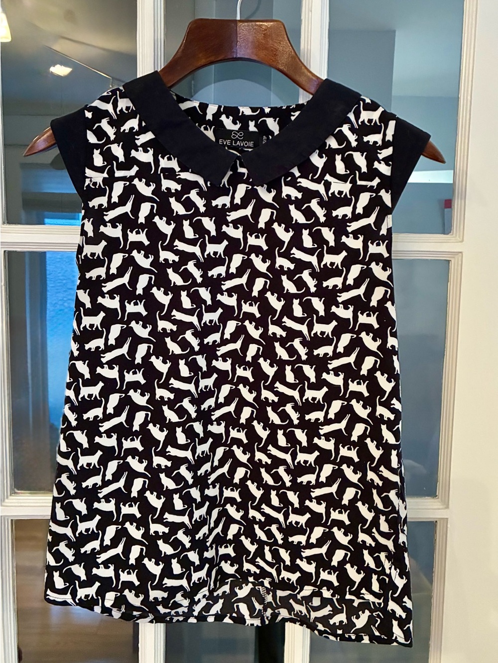 Eve Lavoie Black & White Cat Print Sleeveless Top Blouse - Size XS / TP